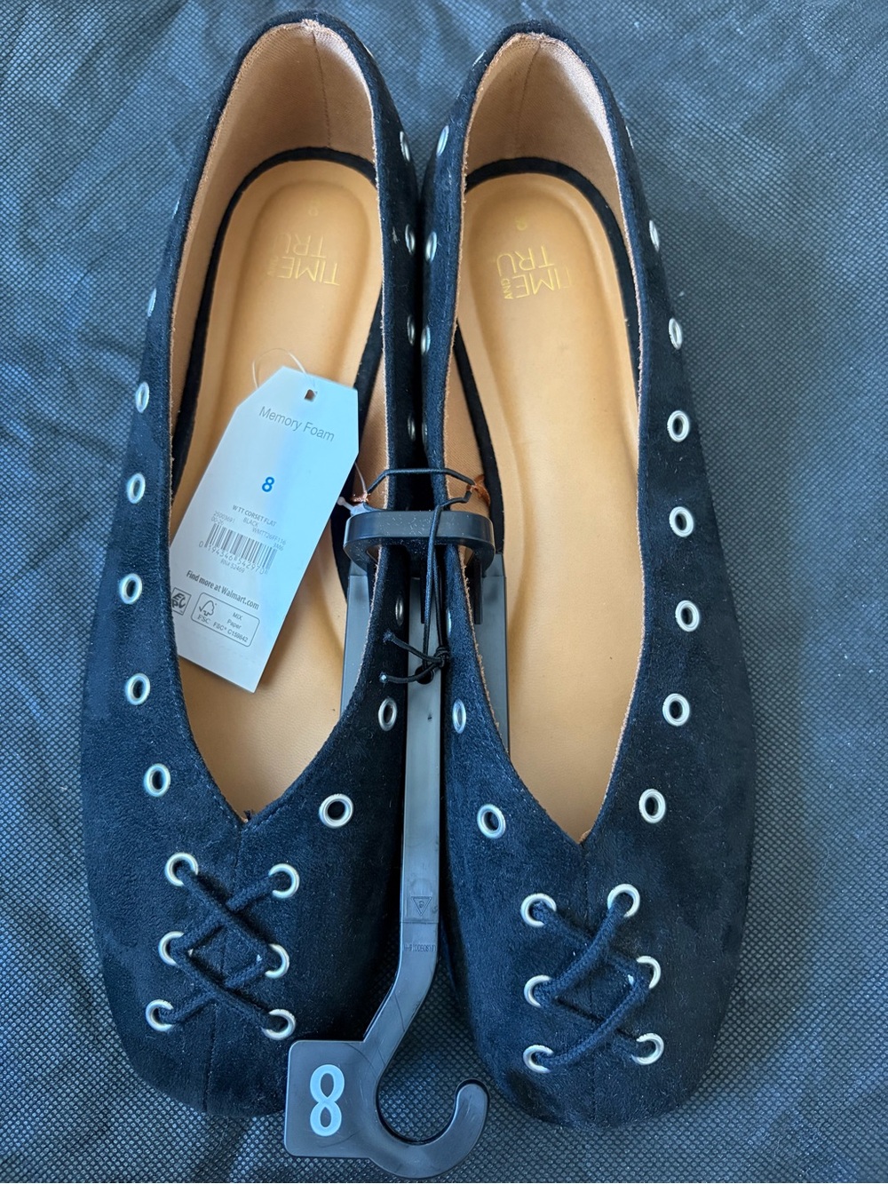 Time and Tru Black Eyelet Lace-Up Suede Ballet Flats